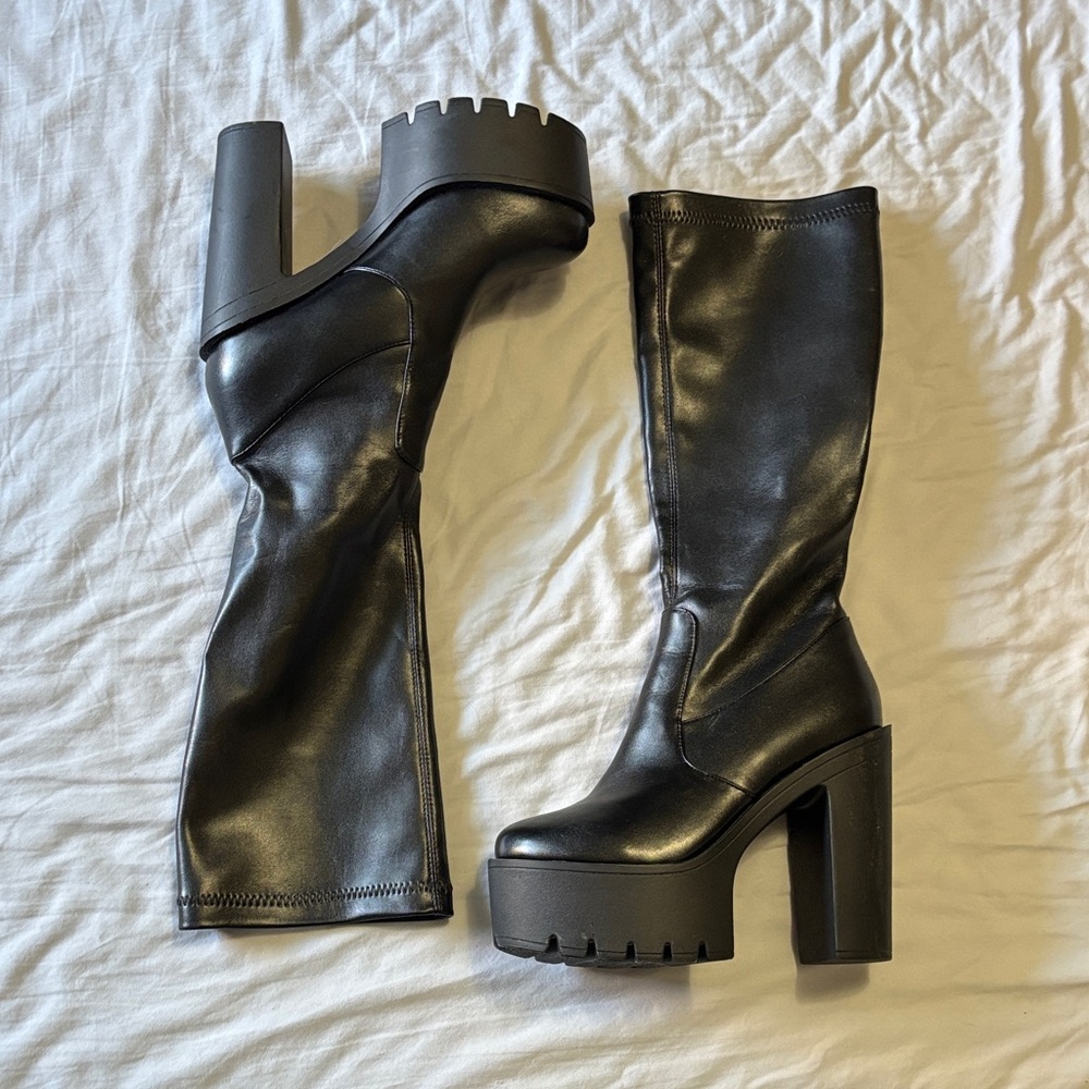 Black Platform Knee-High Boots